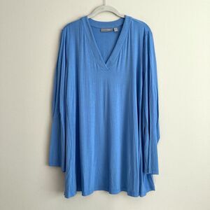 Susan Graver Lifestyle Womens Plus V-Neck Tunic Top Blue Size 2X Soft Knit